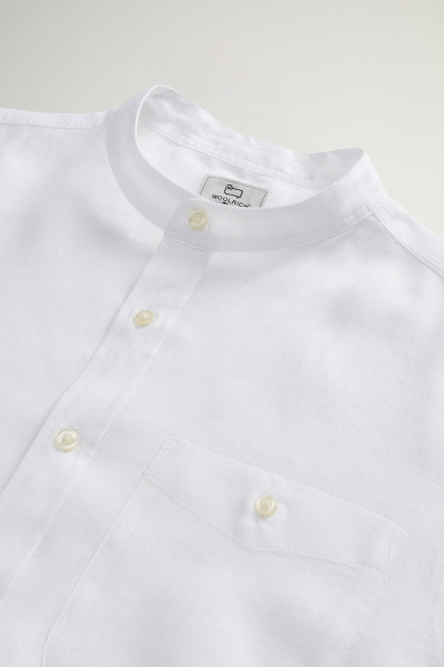 KOŠILE WOOLRICH BAND COLLAR LINEN SHIRT - Fotografie č. 6
