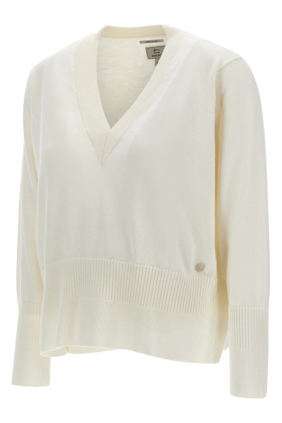 SVETR WOOLRICH COTTON CASHMERE V-NECK - Fotografie č. 6