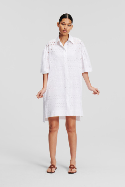 ŠATY KARL LAGERFELD SSLV EMBROIDERY SHIRT DRESS - Fotografie č. 1