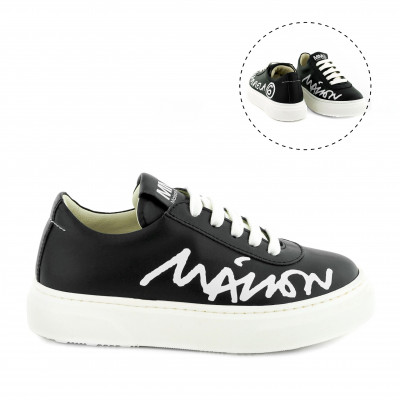 TENISKY MM6 CONTRASTING PRINTED LOGO LEATHER LACE-UP LOW SNEAKERS - Fotografia č. 1