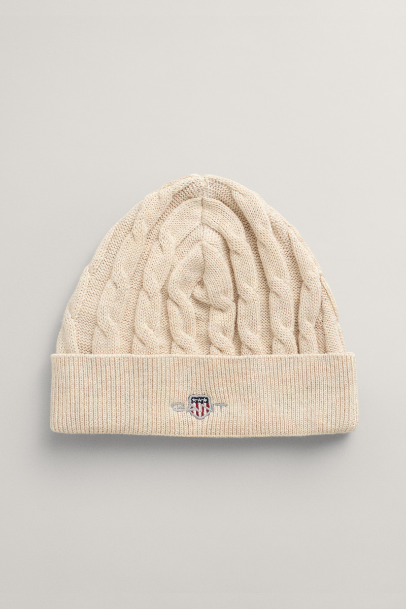 ČEPICE GANT SHIELD COTTON CABLE BEANIE LIGHT BEIGE MELANGE