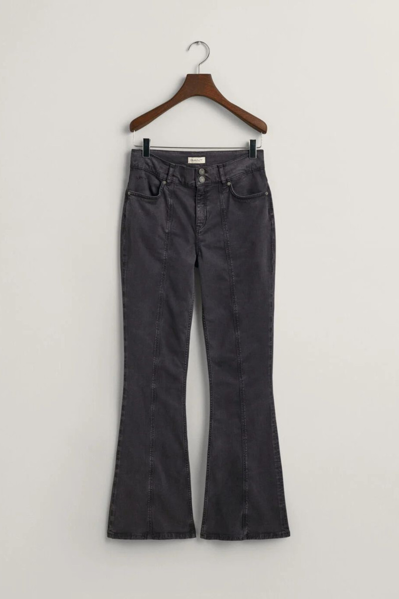 KALHOTY GANT LOW WAIST STRETCHY BOOTCUT PANTS BLACK