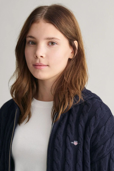 KARDIGAN GANT SHIELD CROPPED CABLE ZIP HOODIE - Fotografie č. 4