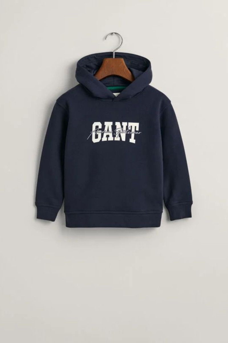 MIKINA GANT ARCH SCRIPT HOODIE EVENING BLUE