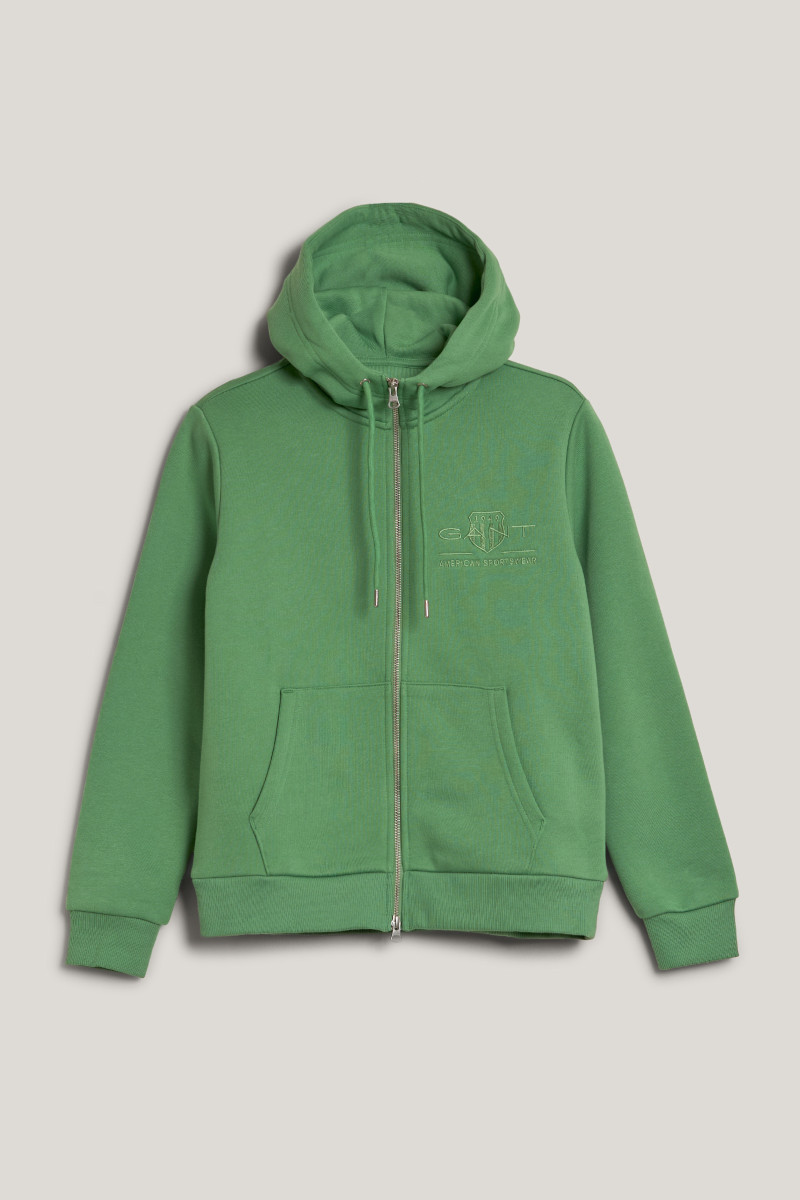 E-shop MIKINA GANT REG TONAL SHIELD ZIP HOODIE DUSTY GREEN