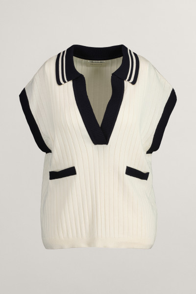 SVETER GANT RIB KNIT SLEEVELESS POLO - Fotografia č. 1