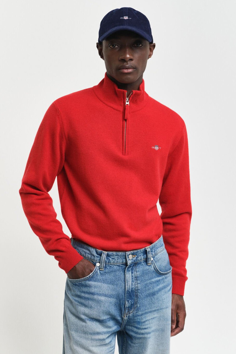 E-shop SVETR GANT SUPERFINE LAMBSWOOL HALF ZIP BRIGHT RED