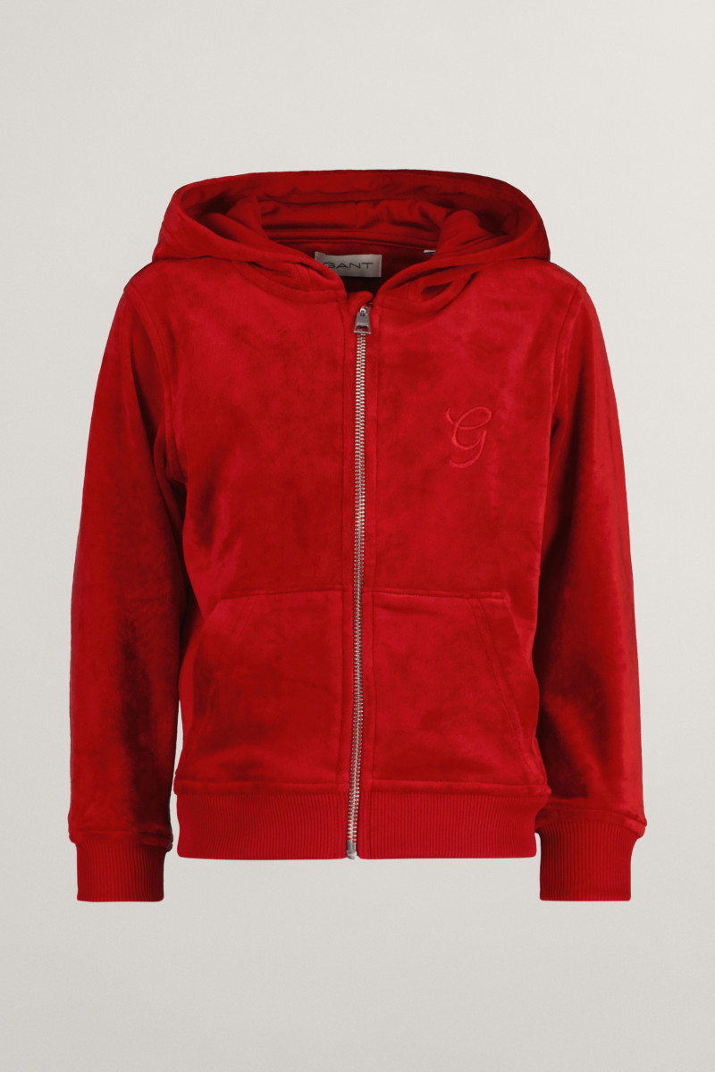 MIKINA GANT VELOUR ZIP HOODIE RUBY RED
