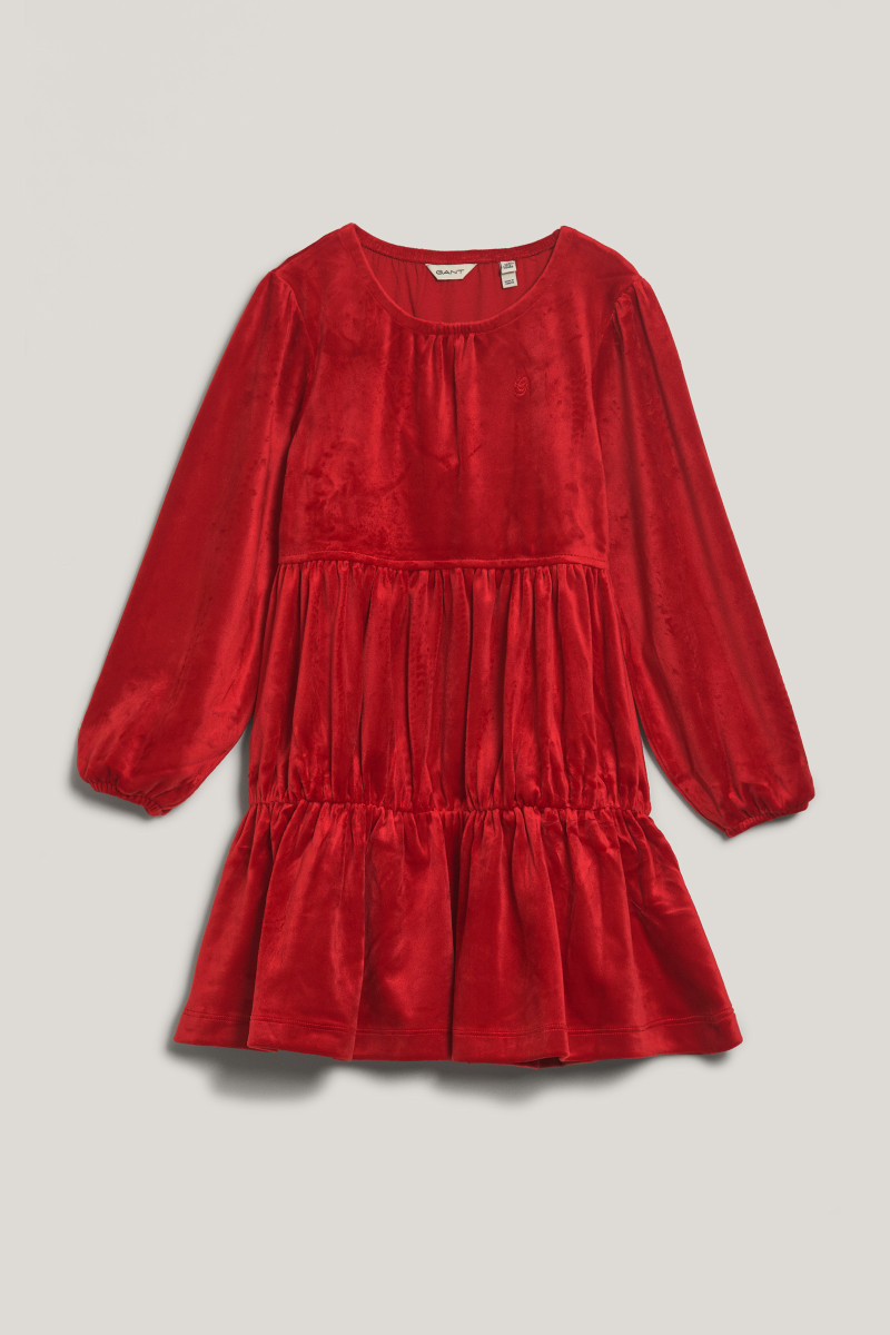 ŠATY GANT VELOUR TIERED DRESS RUBY RED