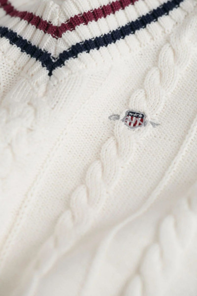 PULÓVER GANT STRIPED CABLE KNIT V-NECK - Kép 2