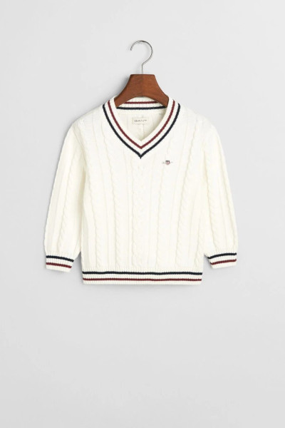 PULÓVER GANT STRIPED CABLE KNIT V-NECK - Kép 1
