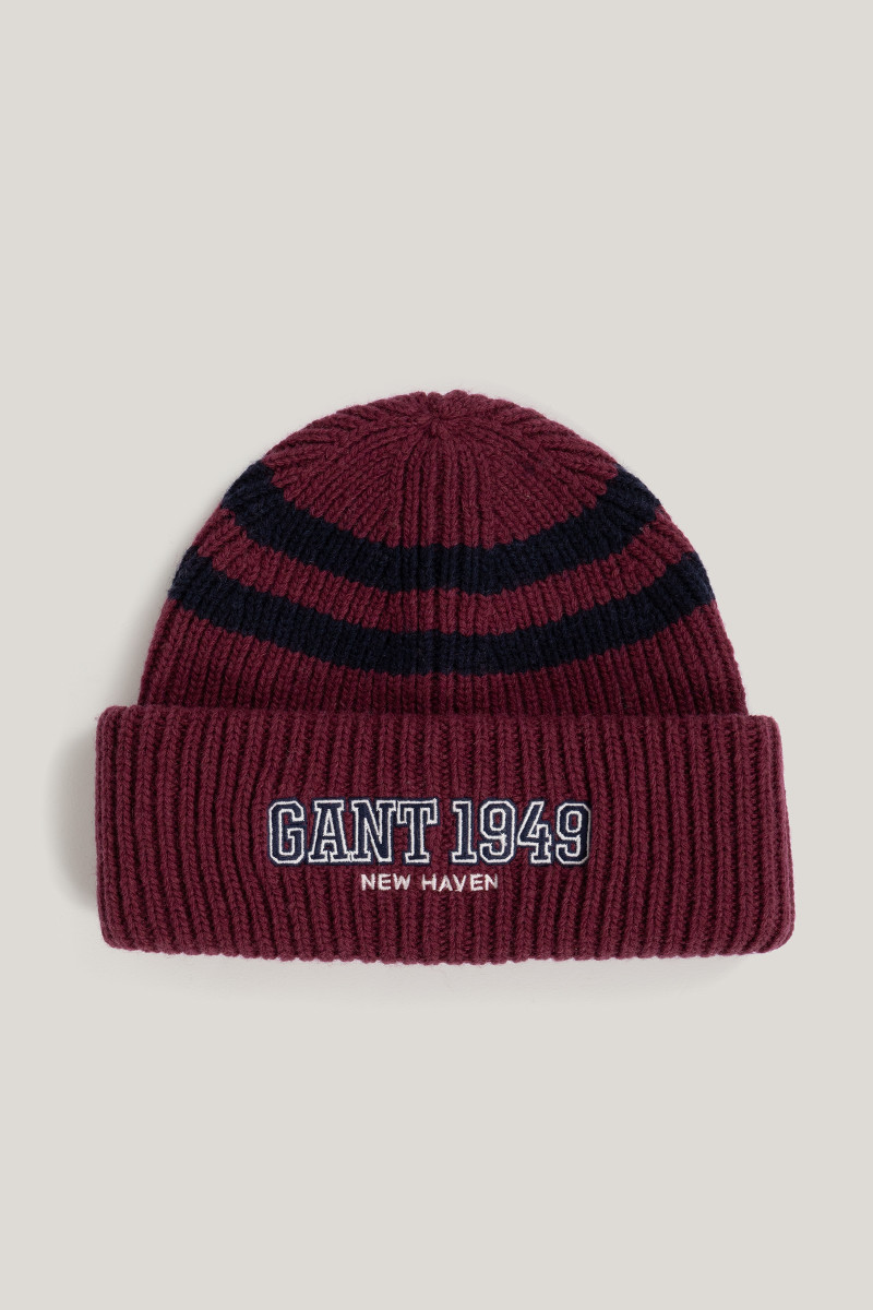 ČEPICE GANT STRIPED KNITTED BEANIE WINE RED