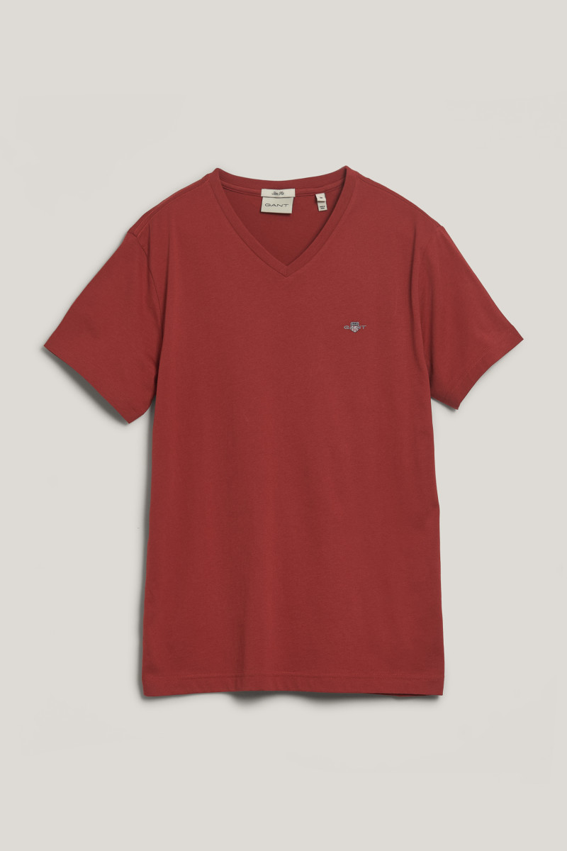 TRIČKO GANT SLIM SHIELD V-NECK T-SHIRT IRON RED