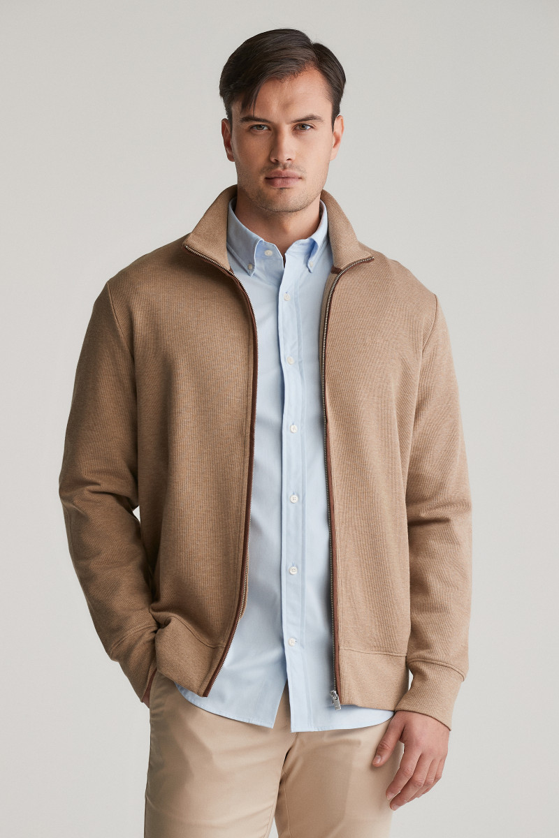 MIKINA GANT SACKER RIB FULL ZIP CARDIGAN KHAKI MEL