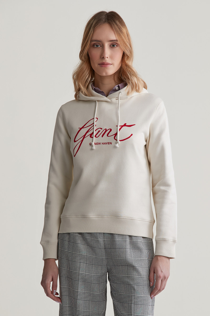 E-shop MIKINA GANT REG SCRIPT HOODIE CREAM