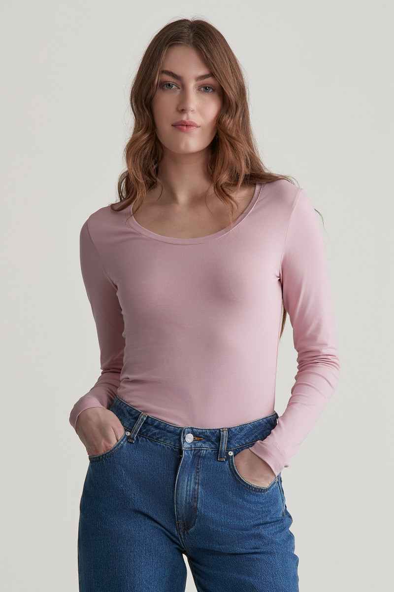 E-shop TRIČKO GANT SLIM COT/ELA LS SCOOP NECK TOP DUSTY PINK