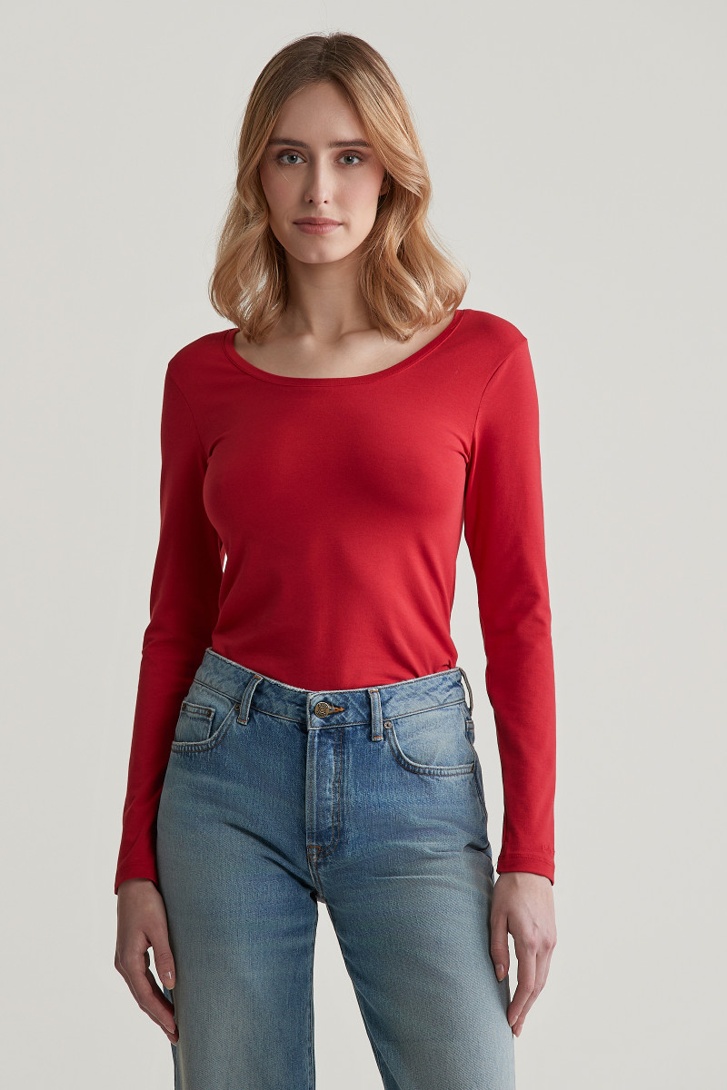 E-shop TRIČKO GANT SLIM COT/ELA LS SCOOP NECK TOP RUBY RED