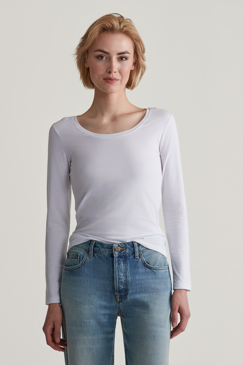 TRIČKO GANT SLIM COT/ELA LS SCOOP NECK TOP WHITE