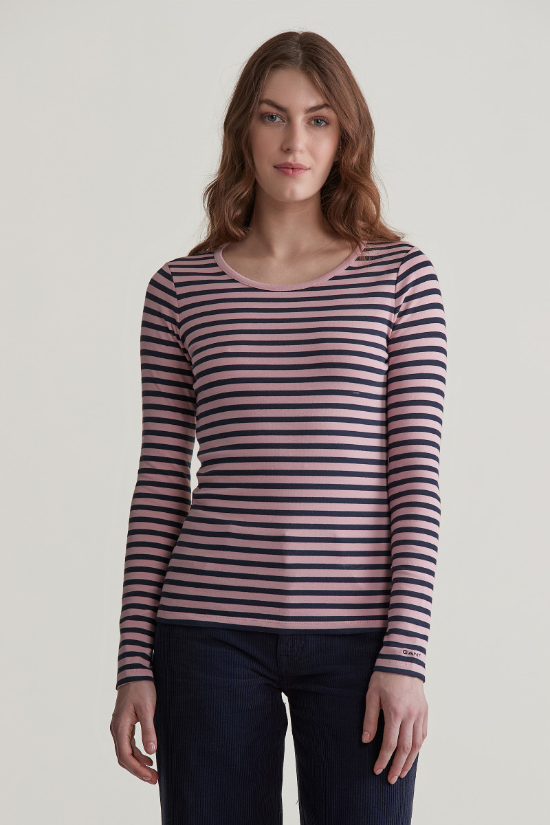 E-shop TRIČKO GANT SLIM STRIPED 1X1 RIBBED LS T-SHIRT DUSTY PINK