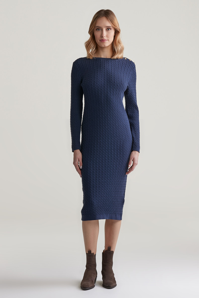 ATY GANT MINI CABLE KNIT DRESS EVENING BLUE
