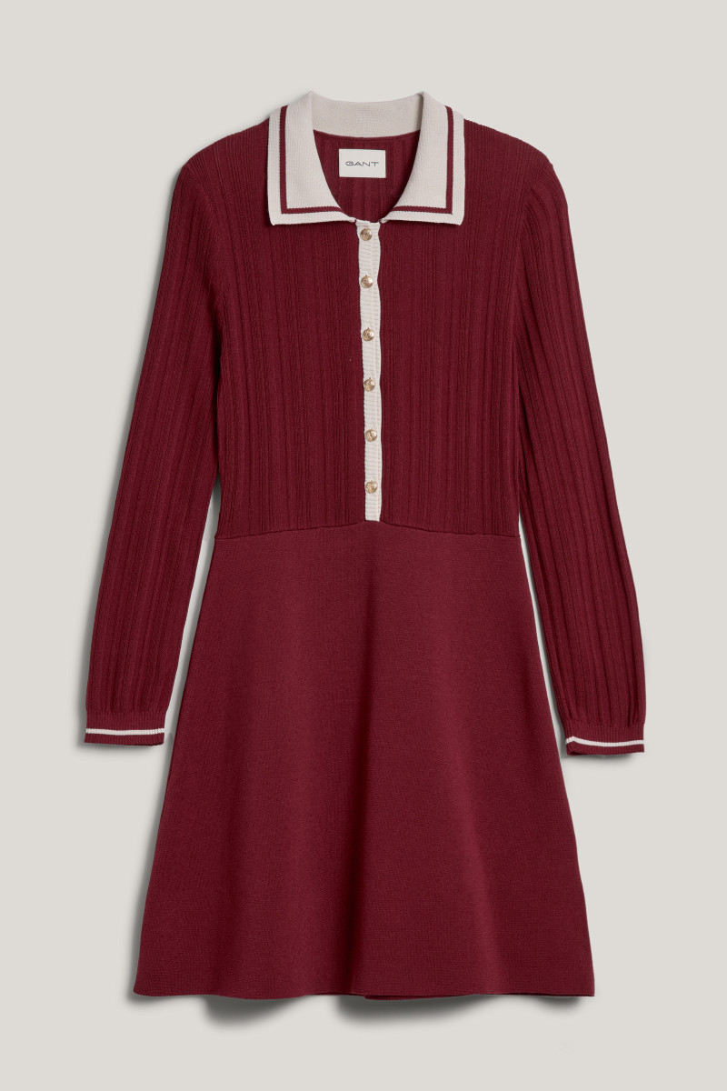 RUHA GANT CONTRAST RIBBED KNITTED DRESS PLUMPED RED | GANT HU