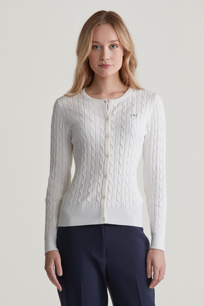 SVETER GANT STRETCH COTTON CABLE CARDIGAN EGGSHELL