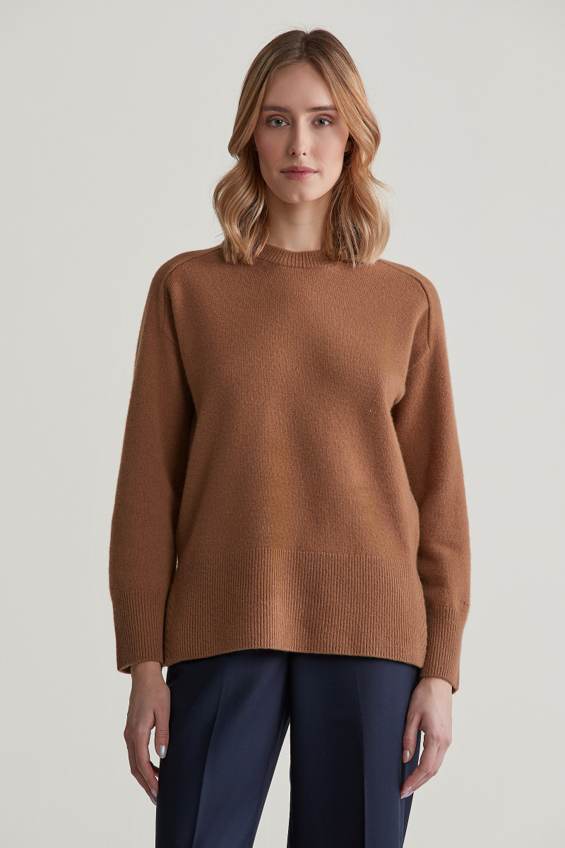 E-shop SVETR GANT HERRINGBONE DETAIL C-NECK CACAO
