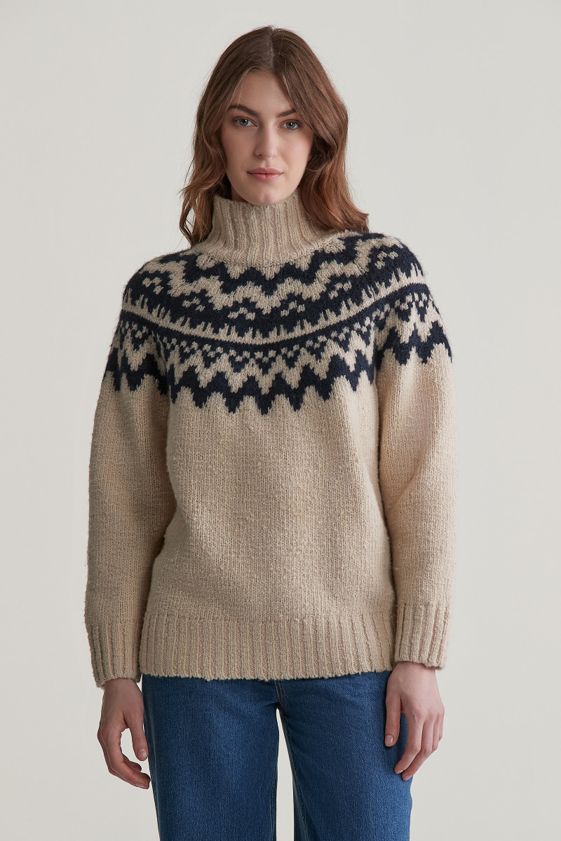 SVETER GANT FAIR ISLE STAND COLLAR CREAM