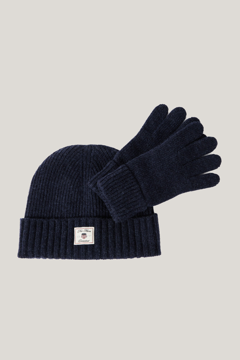 SET ČEPICE A RUKAVICE GANT BEANIE GLOVES GIFT SET CLASSIC BLUE
