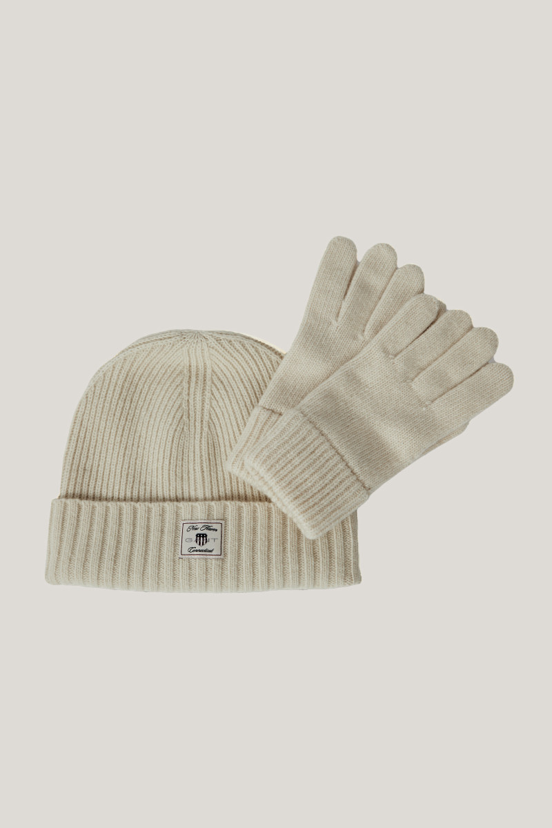 SET ČEPICE A RUKAVICE GANT BEANIE GLOVES GIFT SET CREAM