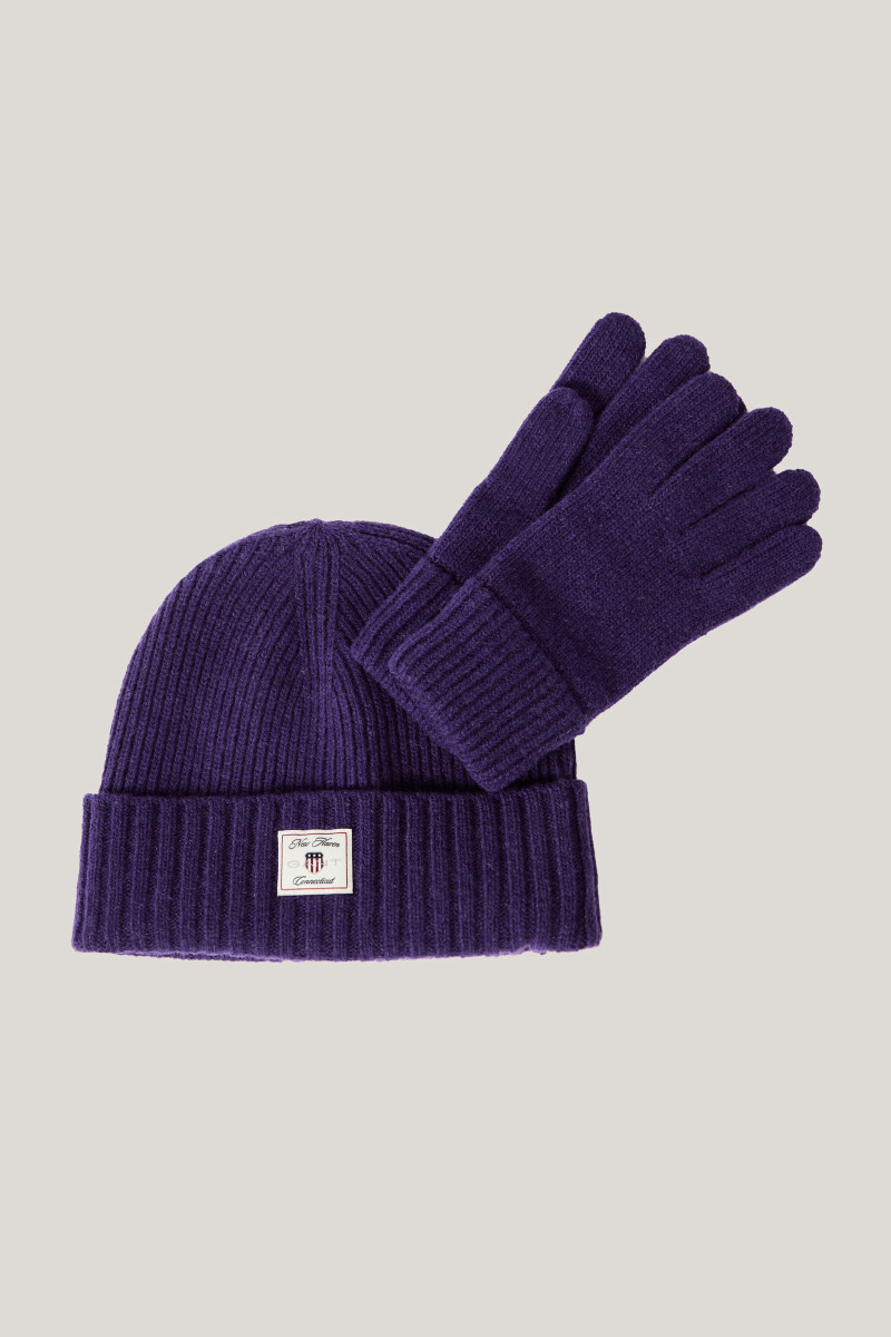 SET ČEPICE A RUKAVICE  GANT BEANIE GLOVES GIFT SET PANSY PURPLE
