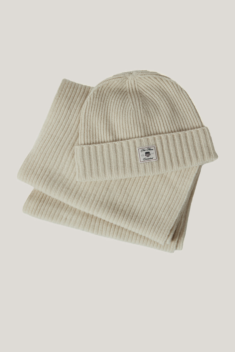 SET ČEPICE A ŠÁLA GANT BEANIE SCARF GIFT SET CREAM