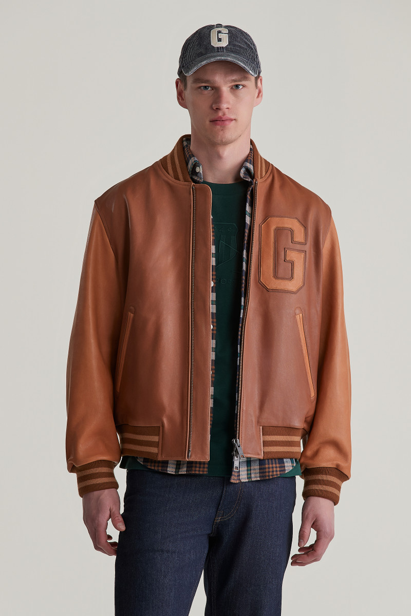 BUNDA GANT LEATHER VARSITY JACKET BROWN SUGAR