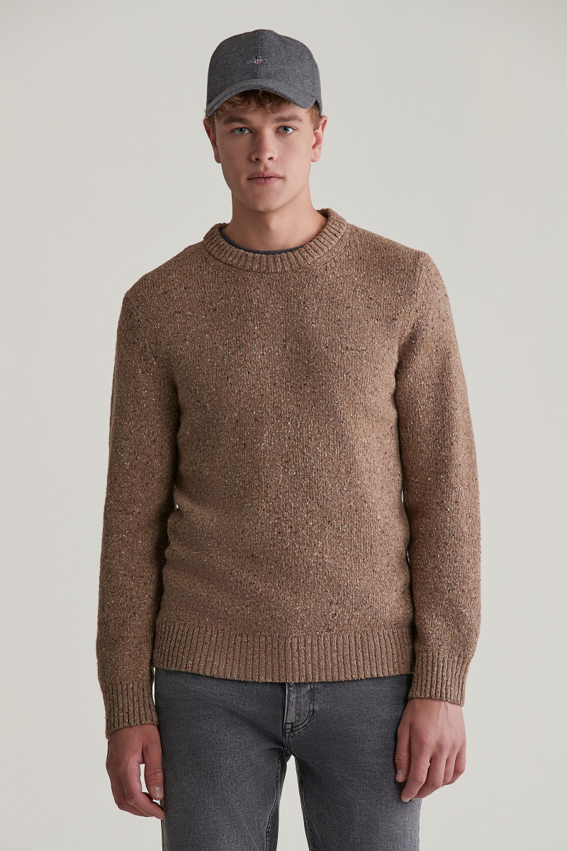 E-shop SVETR GANT NEPS WOOL C-NECK LT BROWN MELANGE