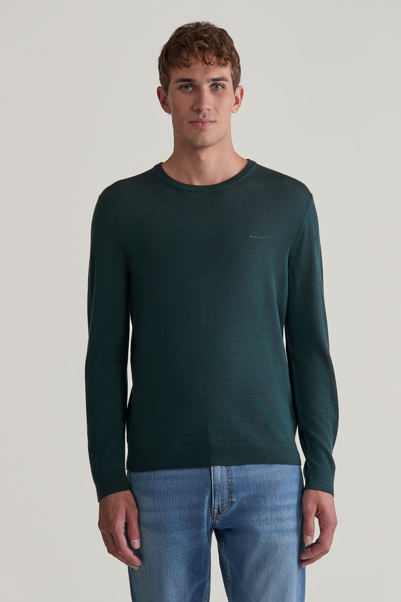 E-shop SVETR GANT EXTRAFINE MERINO WOOL C-NECK TARTAN GREEN