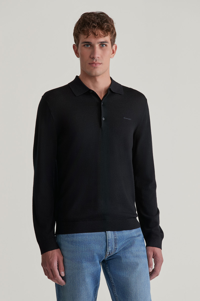 E-shop SVETR GANT EXTRAFINE MERINO WOOL POLO BLACK