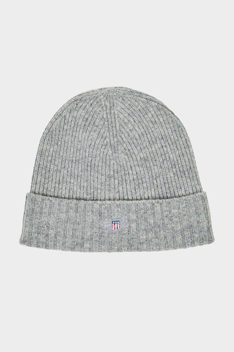 E-shop ČEPICE GANT UNISEX. SHIELD WOOL BEANIE GREY MELANGE