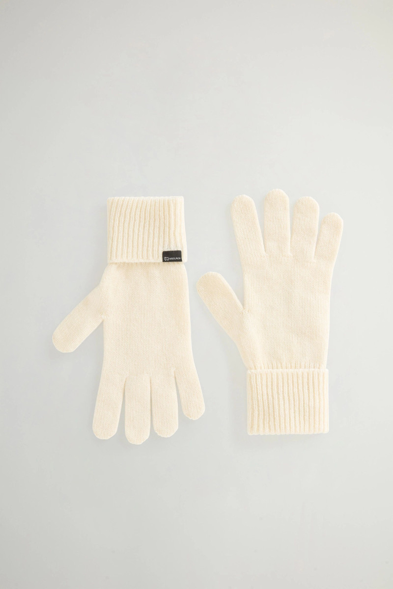 Kesztyű Woolrich Cashmere Ribbed Gloves Milky Cream
