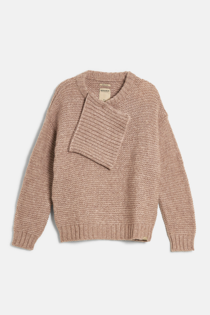 Levně Svetr woolrich detachable collar sweater soft camel