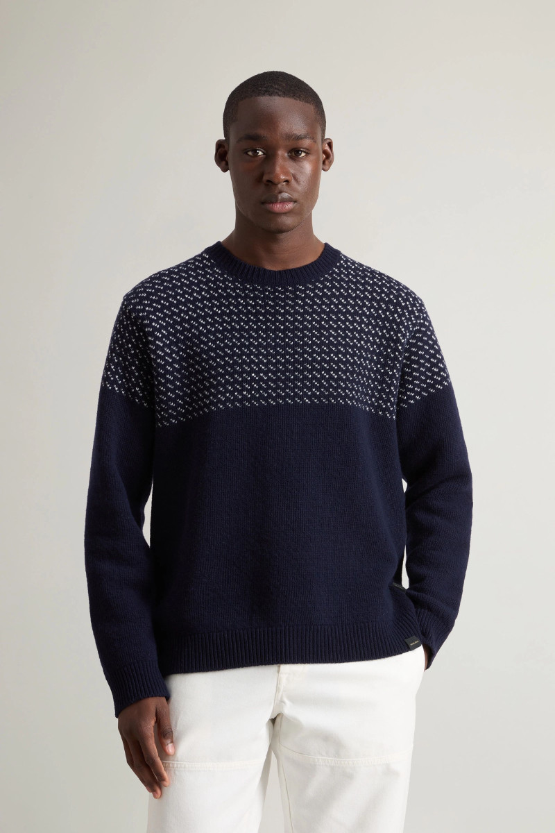 Levně Svetr woolrich birdeye crewneck melton blue half birdeye