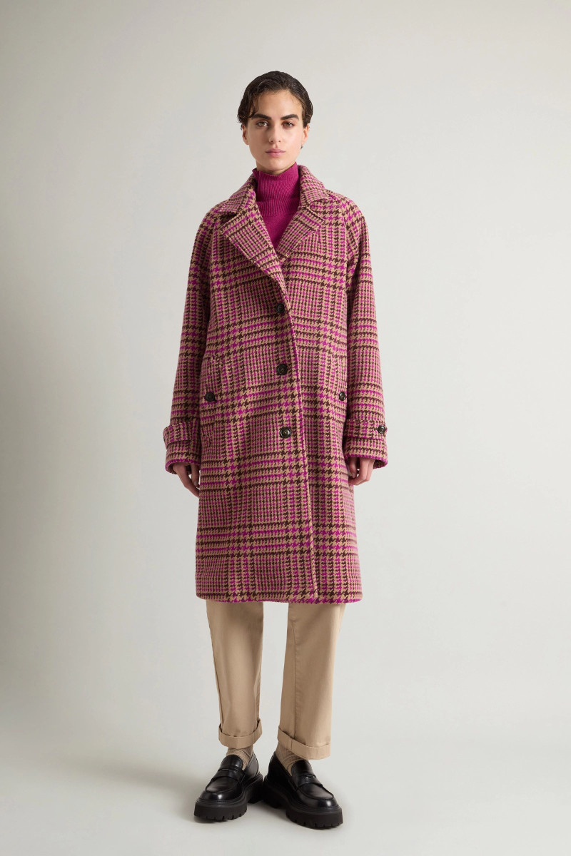 Levně Kabát woolrich soft brush coat winetasting pied de poule