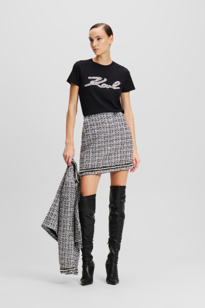 SUKŇA KARL LAGERFELD PEARL EMBELLISHED BOUCLE SKIRT - Fotografia č. 3