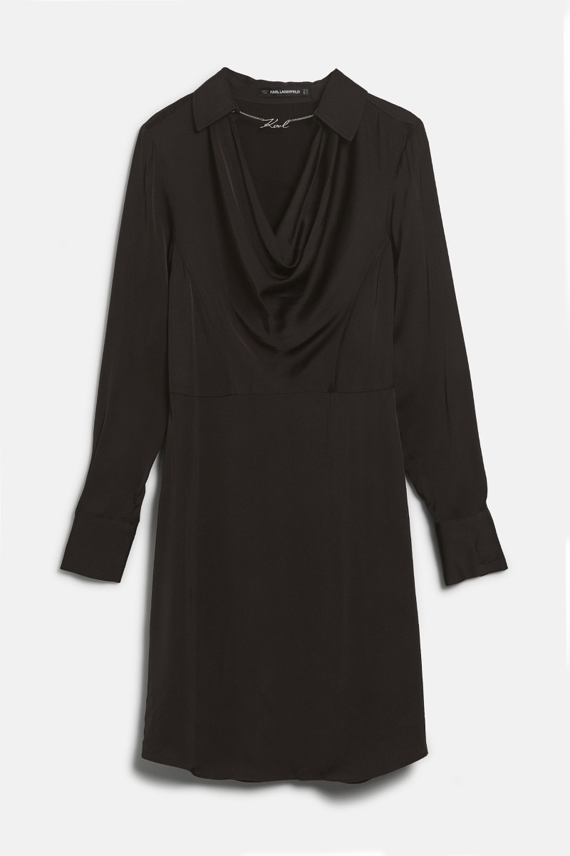 Ruha Karl Lagerfeld Satin Dress W/ Karl Chain Black