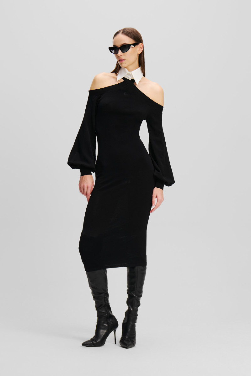 Šaty Karl Lagerfeld Cold Shoulder Knit Dress Black
