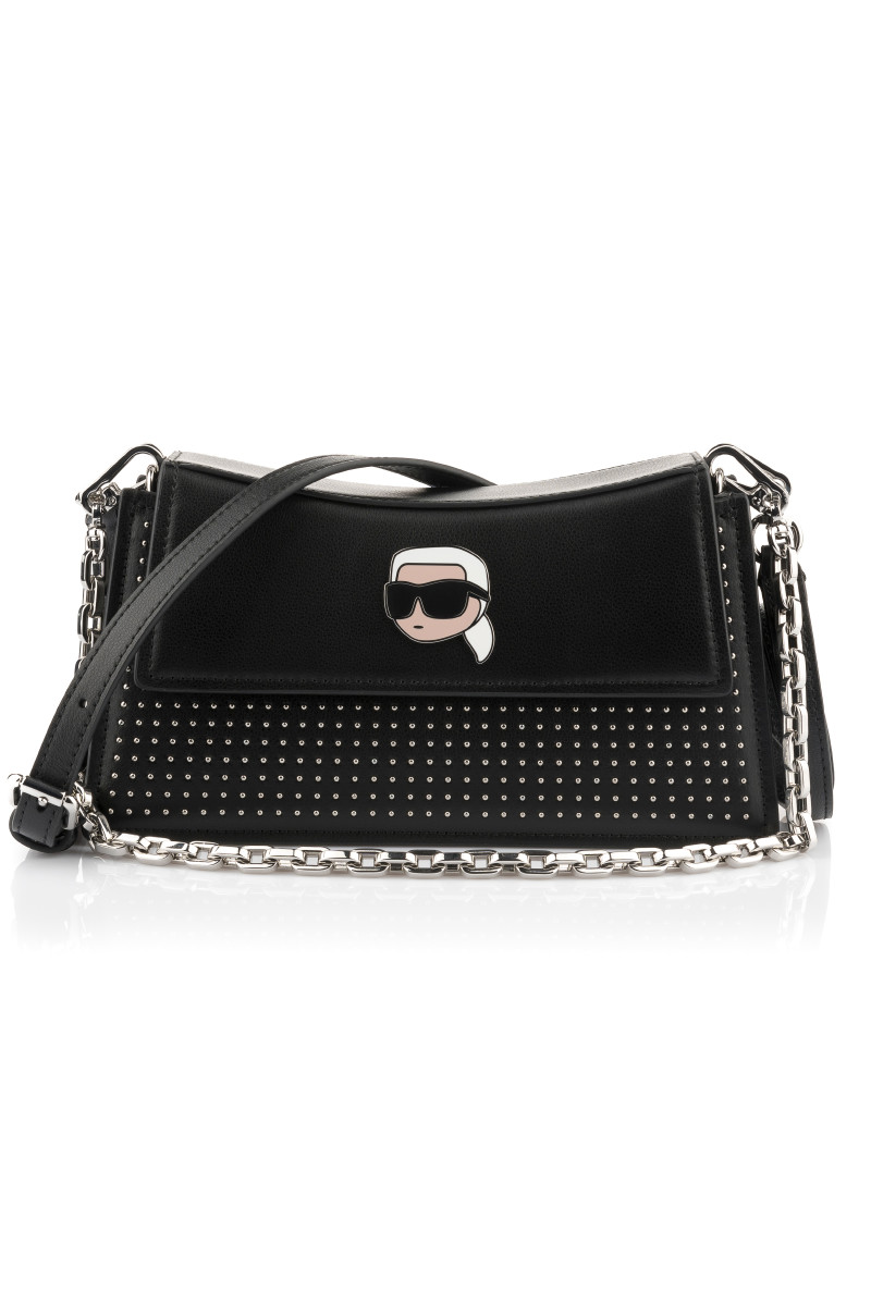 KABELKA KARL LAGERFELD K/IKONIK 2.0 LEATHER SHB STUDS BLACK