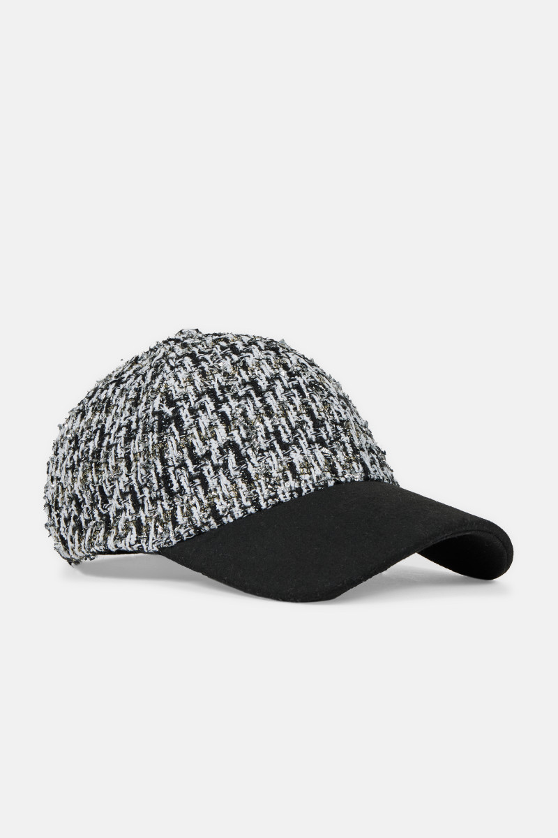 Karl Lagerfeld Signature Boucle Plaid Cap NEW! Karl Lagerfeld K/Signature Bouclé Cap - Black | Editorialist main image 4