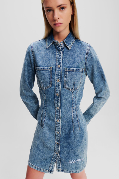 RUHA KARL LAGERFELD JEANS KLJ LSLV PINTUCK DENIM DRESS - Kép 4
