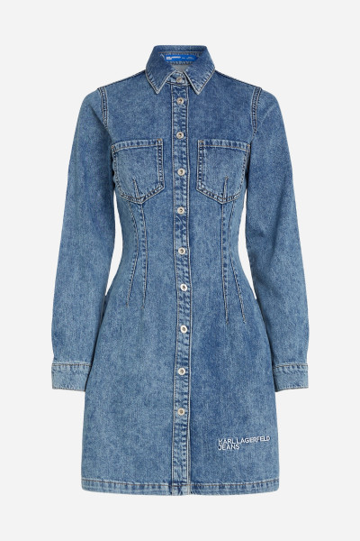 RUHA KARL LAGERFELD JEANS KLJ LSLV PINTUCK DENIM DRESS - Kép 5