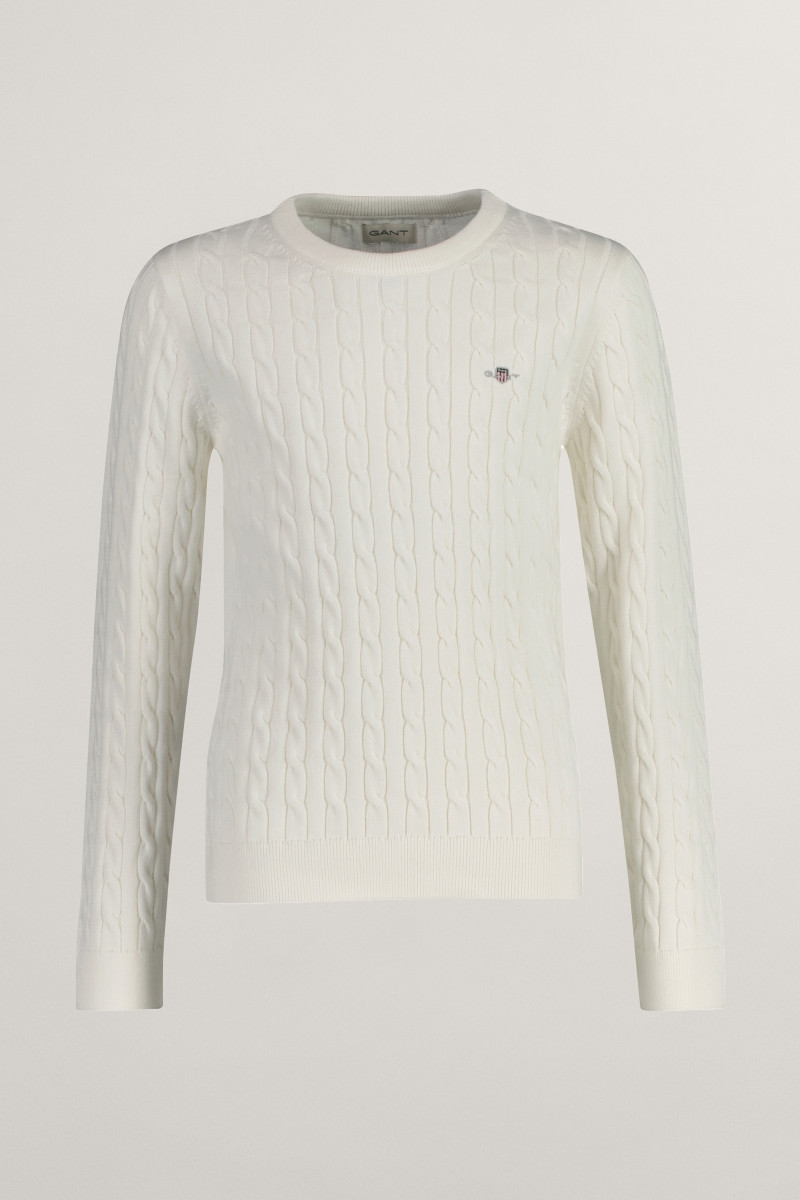 E-shop SVETR GANT SHIELD COTTON CABLE C-NECK EGGSHELL
