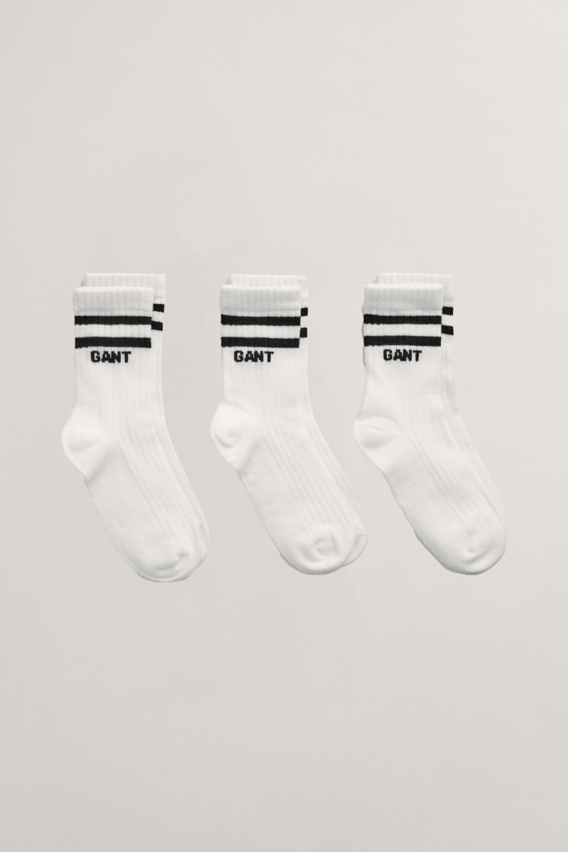 PONOŽKY GANT LOGO RIB SOCKS 3-PACK WHITE